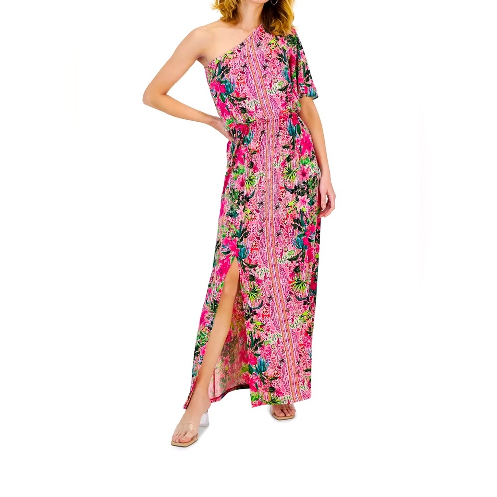 International Concepts  One-Shoulder Tropical Printed Maxi Dress NWOT Size L